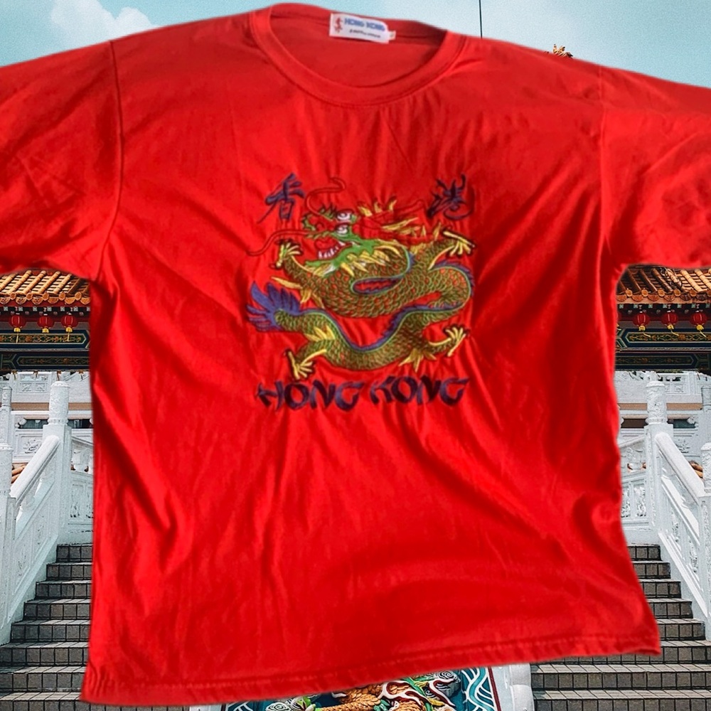 Pre Owned Men’s Hong Kong 100% Cotton Dragon Shirt Sz Lg Embroidered Dragon